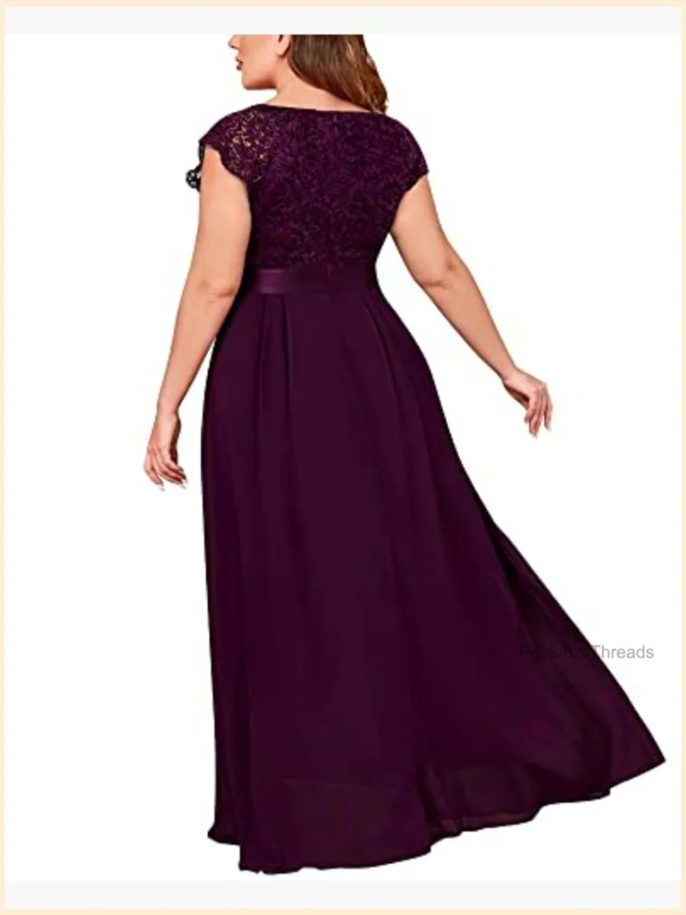 Plus Size V-Neck Lace Cap Sleeve Ruffle Maxi Dress Formal Evening